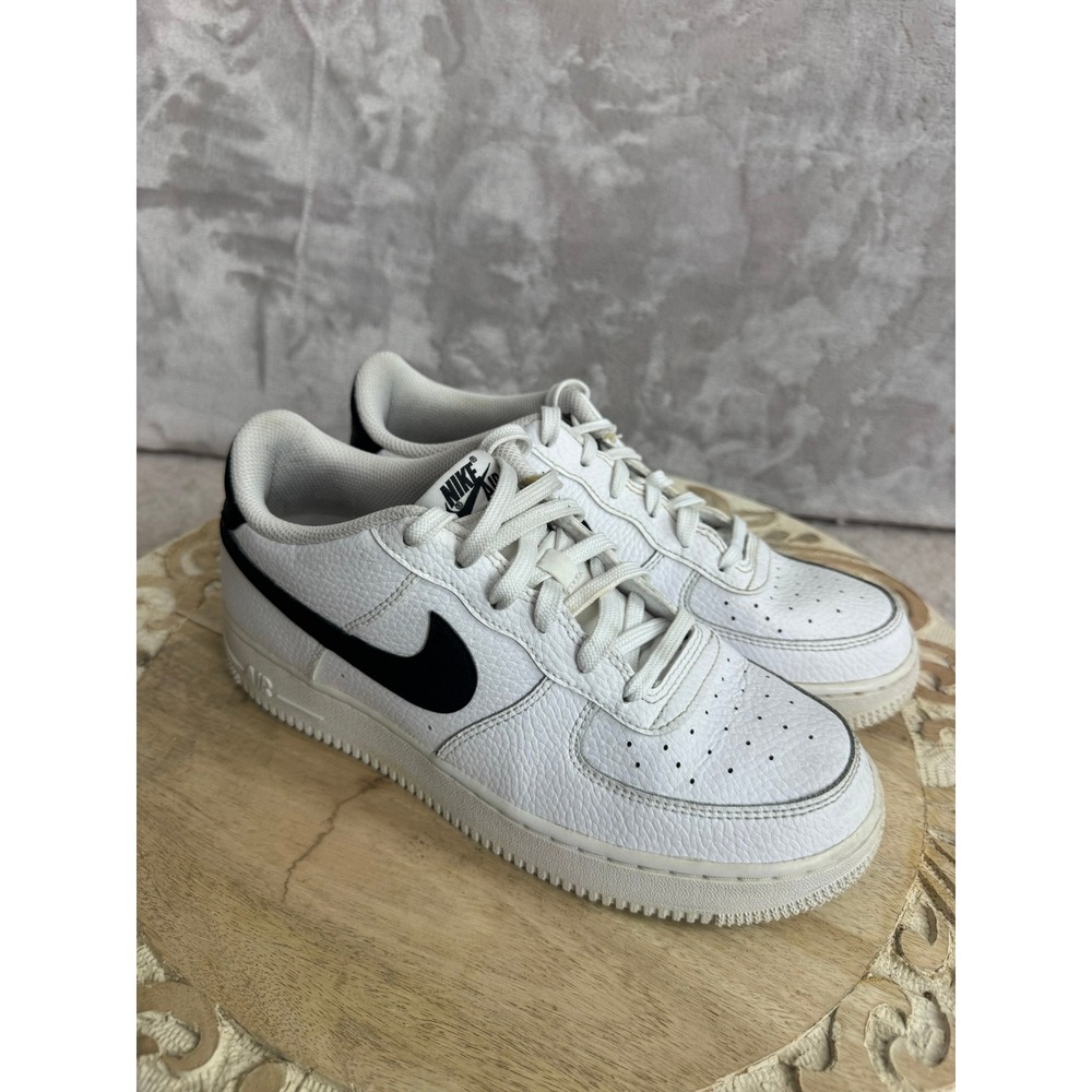 Nike Air Force 1 Low White Black Tumbled Leather Sneakers CT3839-100 Mens 5.5/7Y